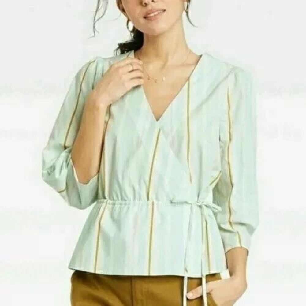 A New Day Green Striped Womens xsmall Cinch‎ Waist